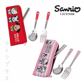 Hello Kitty-三件式304不鏽鋼餐具組-紅色/粉紅色